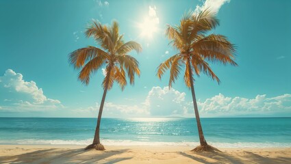 Palm trees on a tropical beach in sunny day