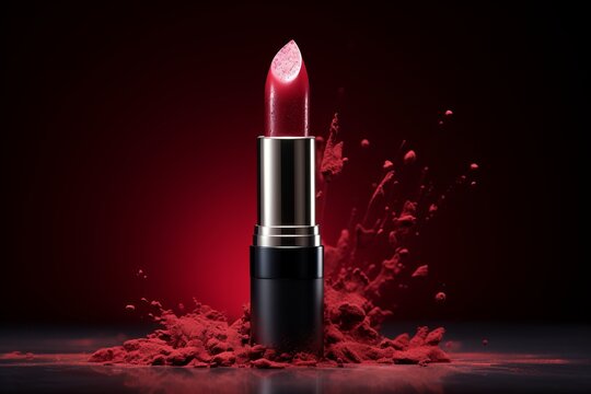still life photo of a lipstick with additional effects on a colored background