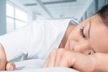 happy woman sleep in the morningat bed