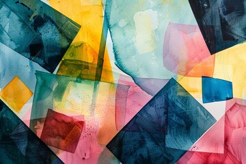 Modern abstract watercolor art with geometric shapes