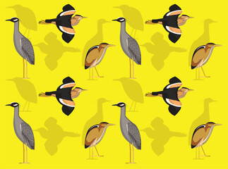 Bird Night Heron Bittern Cute Seamless Wallpaper Background
