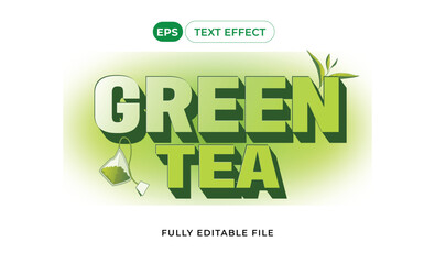 3D Green Tea Editable text effect with leaves and tea bag