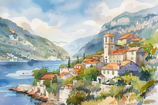 Watercolor travel and adventure illustrations, depicting scenic landscapes, historic sites, and cultural experiences around the world.