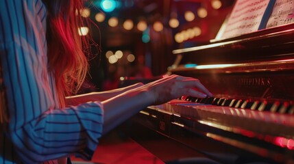 female musician plays piano