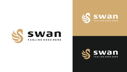 Golden Initial Letter S Swan For Wildlife Logo Design
