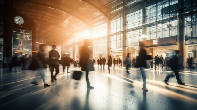 Blur of people walking in the morning rush hour