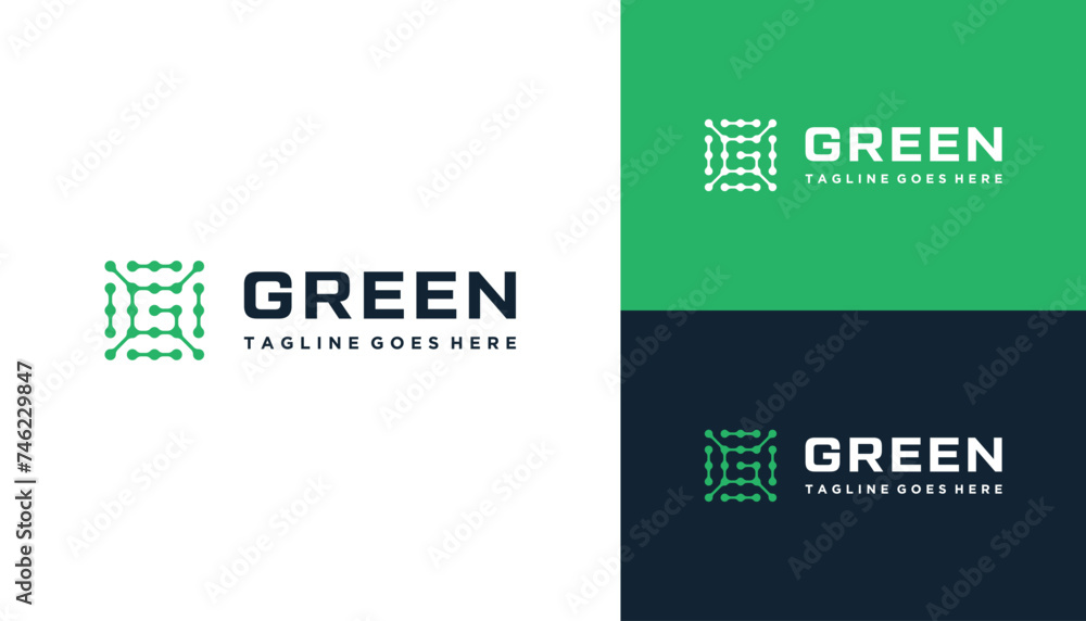 Aufkleber modern initial letter g with digital wire line dots square framework for futuristic network technolo
