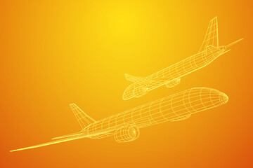Airplane. Abstract airliner. Wireframe vector illustration