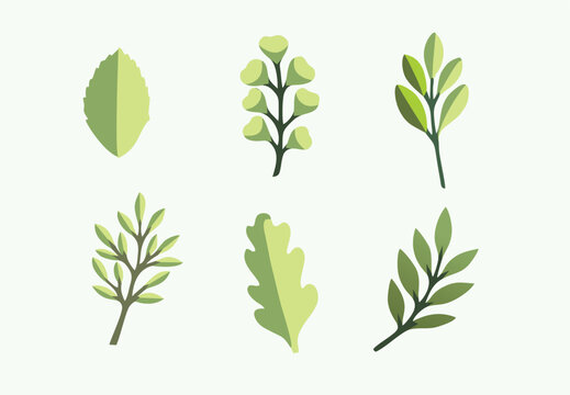icon set design for three-dimensional green leaf ornamental plants