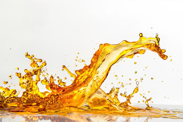 Dynamic orange liquid splash isolated on white background, high-speed photography concept, suitable for beverage, action, and purity themes