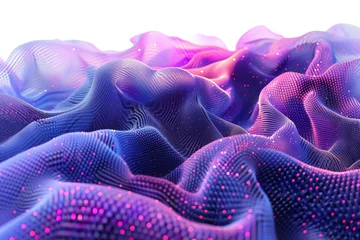 Crédence de cuisine en verre imprimé Bleu foncé Abstract digital landscape with vibrant blue and purple waves, dotted with pink particles, depicting a futuristic or virtual reality concept