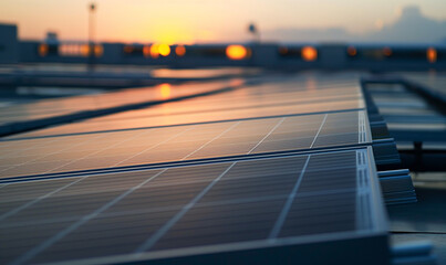 Silhouette of powerplant, solar cell plant and wind generators. Energy concept	