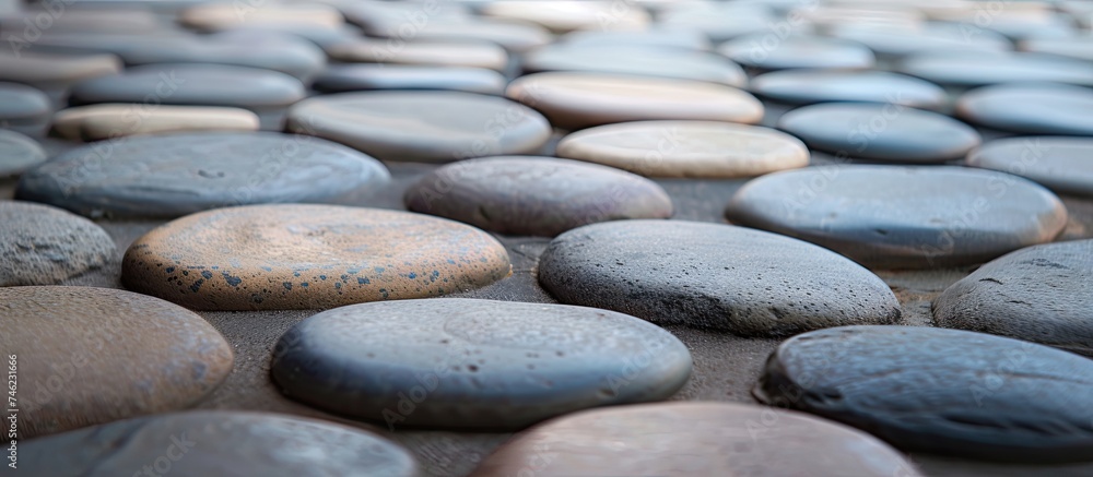 Poster the close-up shot shows a cluster of rocks, placed on a textured surface. the rocks vary in size and