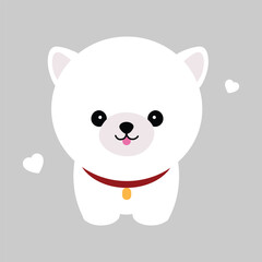 Cute dog vector portrait. Cartoon cutie dog or puppy character design with flat color. Funny pet animal isolated on white background. Brown, white, gray, small, little kids toy. Stickers, wall art