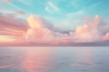 Naklejka na ściany i meble Soft Pastel Sunrise Sky with Fluffy Clouds. Peaceful Morning Atmosphere Concept