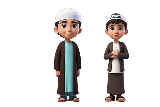 set 3d character child muslim cartoon style