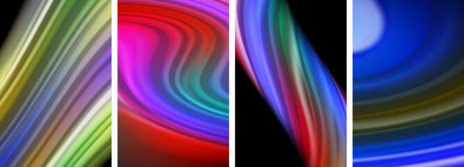 Rainbow color liquid. Wave lines poster set for wallpaper, business card, cover, poster, banner, brochure, header, website
