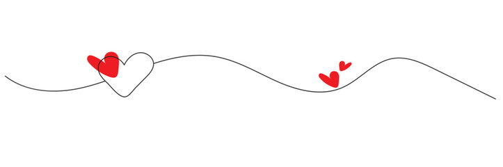 One continuous drawing of heart and color shape love sign. Thin contour and romantic symbol for greeting card and web banner. Doodle outline no background illustration