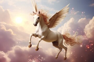 Obraz na płótnie Canvas unicorn flying horse, a unicorn, flying horse in the sky