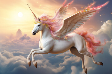 unicorn flying horse, a unicorn, flying horse in the sky - obrazy, fototapety, plakaty