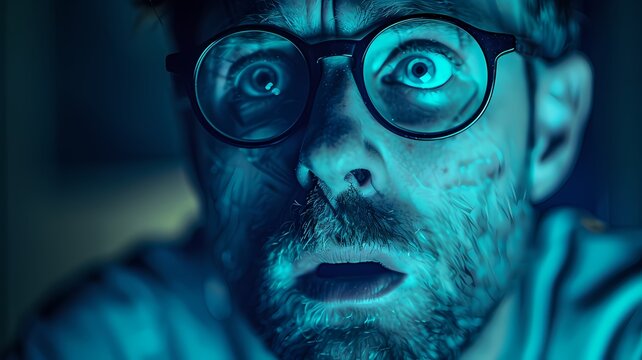 A programmer who wears glasses and has a beard Shocked by the code being executed.