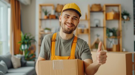 Happy Courier Expressing Satisfaction with Thumb Up