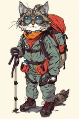 Fototapeta na wymiar Anthropomorphic extreme adventure cat wearing a backpack 