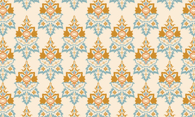 Hand drawn Digital Ajrakh seamless pattern block print floral batik vector.