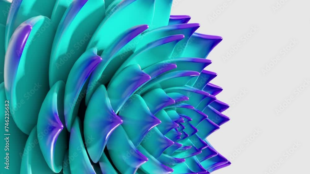 Poster a digital art animation of green and blue lotus flower opening in loop 3d rendering vertical