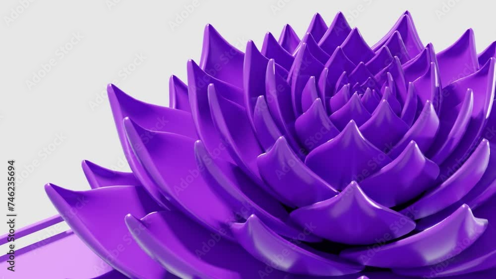 Poster a digital art animation of purple lotus flower opening in loop 3d rendering