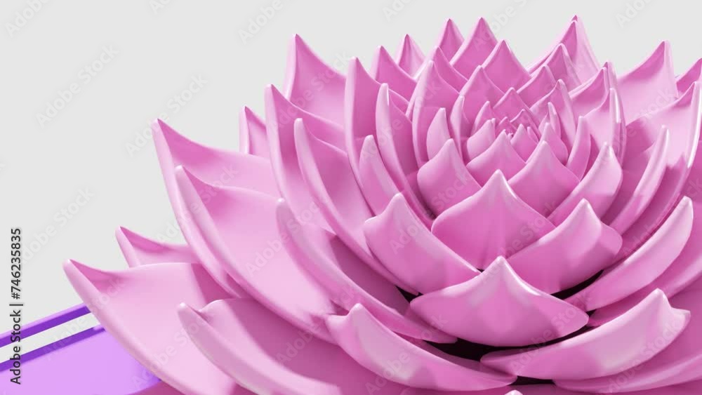 Poster a digital art animation of pink lotus flower opening in loop 3d rendering