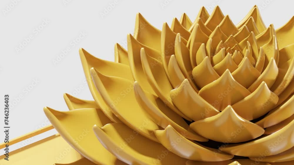 Poster a digital art animation of yellow lotus flower opening in loop 3d rendering