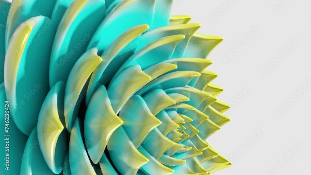 Poster a digital art animation of green and yellow lotus flower opening in loop 3d rendering vertical