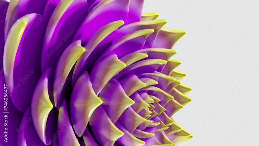 Poster a digital art animation of purple and yellow lotus flower opening in loop 3d rendering vertical
