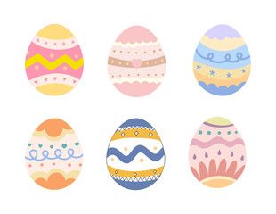 set of funny easter eggs in various pattern isolated on white background