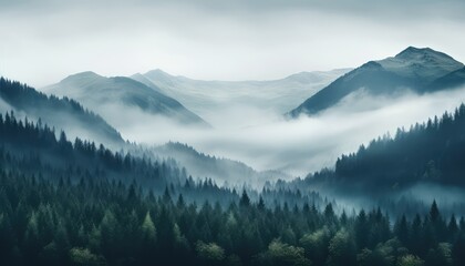 Fototapeta na wymiar foggy mountain landscape moody