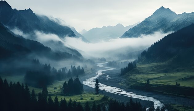 foggy mountain landscape moody