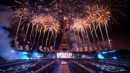Fireworks Illuminate the Paris Skyline with the Eiffel Tower at the Heart of the Celebration