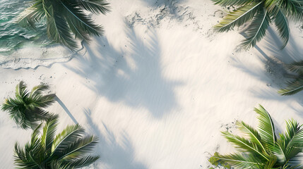 Palm trees in white sand top view photorealistic, Generative AI