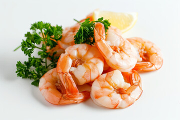 Prepared Shrimp Arranged on a White Background