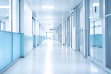 Futuristic Hospital Corridor with Bright Lighting and Clean, Streamlined Design. Modern Healthcare Facility Concept
