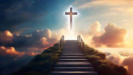 Steps in the sky leading to the Cross Stairs - obrazy, fototapety, plakaty
