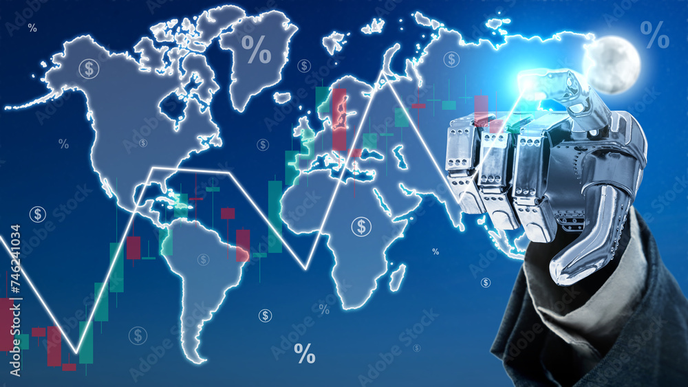 Poster robotic hand showing increases in profitability graph