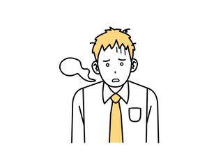 ショックを受けて放心状態になる若い会社員の男性のイラスト