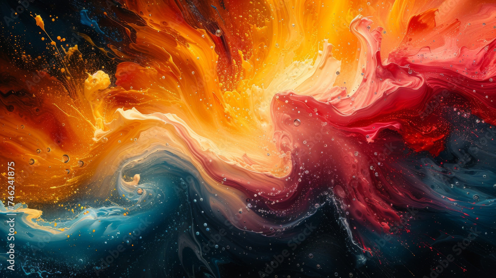 Poster texture of abstract paint swirls inviting the viewer to get lost in its chaotic and lively movement.