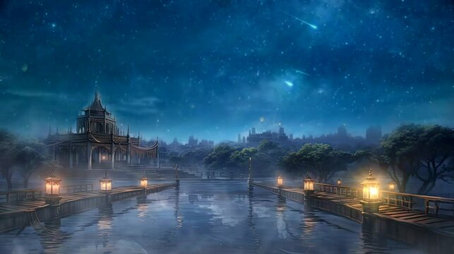 background mil y una noches, words "Ramadan kareem". seamless looping time-lapse virtual 4k video animation background