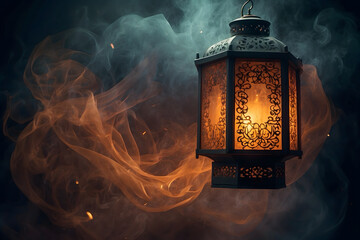 An Arabic lantern lit with isolated background - obrazy, fototapety, plakaty