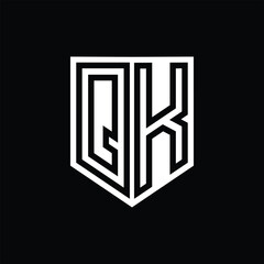 QK Letter Logo monogram shield geometric line inside shield design template