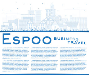 Outline Espoo Finland city skyline with blue buildings and copy space. Espoo cityscape with landmarks. Business travel, tourism concept with modern and historic architecture.