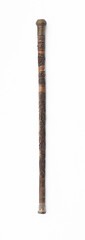 vintage wooden walking cane isolated on white background